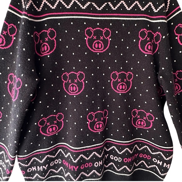 SHANE DAWSON | NWOT COTTON HOLIDAY PIG SWEATER BLACK & NEON PINK | 2XL - Picture 4 of 13